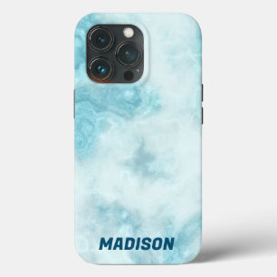 Blauwe marmer met naam iPhone 13 pro hoesje