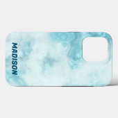 Blauwe marmer met naam Case-Mate iPhone case (Achterkant (horizontaal))