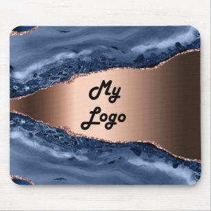 Blauwe marmer roos gouden business logo muismat