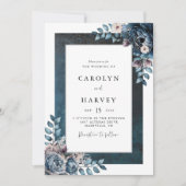 Blauwe Marmeren Elegante Trouwfeest Kaart (Voorkant)
