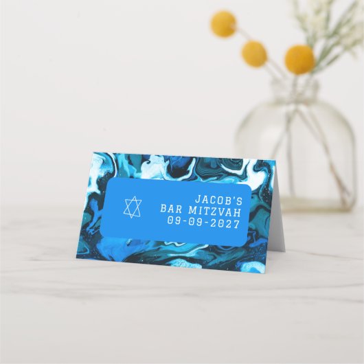 Blauwe Marmeren Ster van David Custom Bar Bat Mitz (Achterkant)