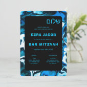 Blauwe Marmeren Ster van David Custom Bar Bat Mitz Kaart (Staand voorkant)