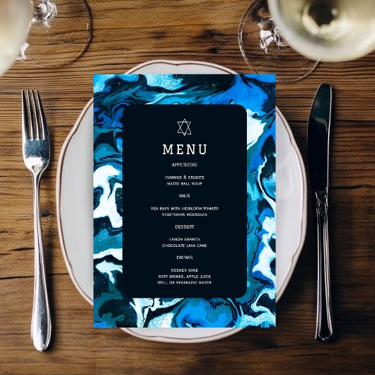 Blauwe Marmeren Ster van David Custom Bar Bat Mitz Menu