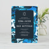 Blauwe Marmeren Verf Custom Photo Bar Bat Mitzvah Kaart (Staand voorkant)