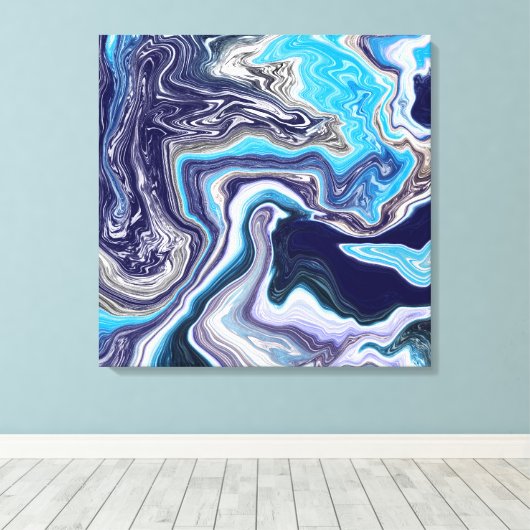 Blauwe marmervochtige kunst canvas afdruk (Insitu (Houten vloer))