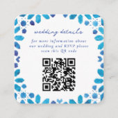 Blauwe Marokkaanse Tegels QR Code Weddenschap Informatiekaartje (Voorkant)