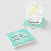 Blauwe Marokkaanse Tile Coffee Hug in een Mok Stenen Onderzetter (Zijkant)