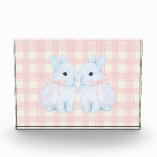 Blauwe Marshmallow Konijn Konijnen Paas Acryl Kuns Fotoblokken