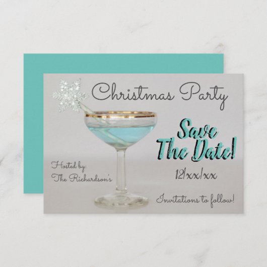 Blauwe Martini kerstpartij sparen de datum (Voorkant / Achterkant)