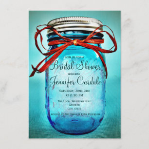 Blauwe Mason Jar Country Bridal Shower-uitnodiging Kaart