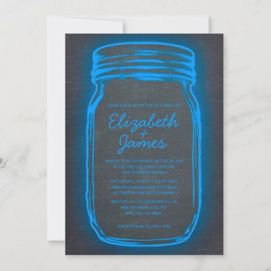 Blauwe Mason Jar Wedding Invitations Kaart (Voorkant)