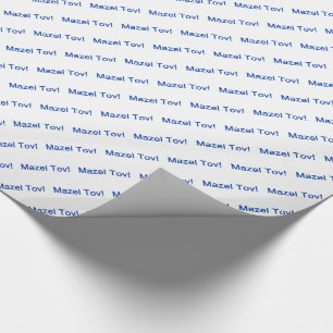 Blauwe Mazel Tov! (Gefeliciteerd) met het wit Cadeaupapier