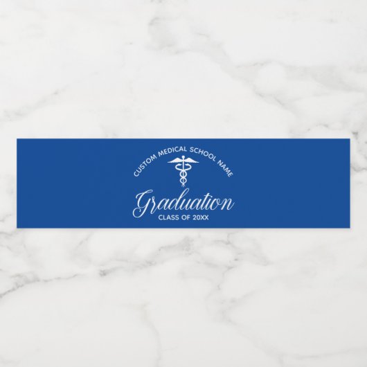 Blauwe Medische School Custom Graduation Party Waterfles Etiket (Enkel label)
