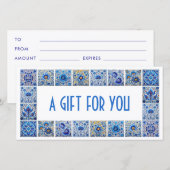 Blauwe mediterraanse tegels kader cadeaubon (Voorkant / Achterkant)