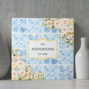 Blauwe Mediterrane Bloem Citroen Aangepaste Famili Tegeltje