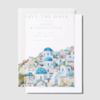 Blauwe Mediterrane Silhouette Trouwkaart Save the