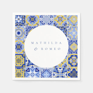 Blauwe Mediterrane Tegel & Citrus bruiloft servett Servet