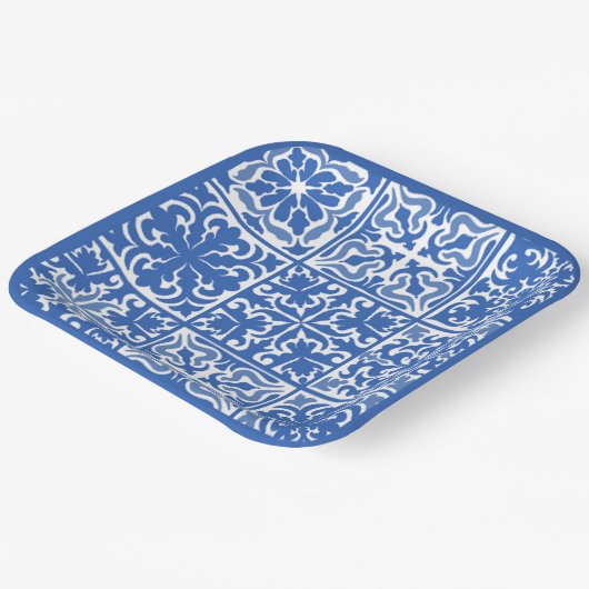 Blauwe Mediterrane tegel trouw- of bruidsfeest Papieren Bordje (Gebogen)
