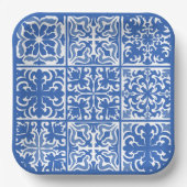 Blauwe Mediterrane tegel trouw- of bruidsfeest Papieren Bordje (Voorkant)