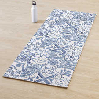 Blauwe mediterrane tegels vintage yogamat