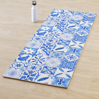 Blauwe mediterrane tegels vintage yogamat