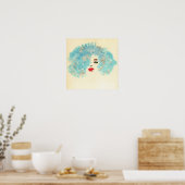 Blauwe meisjesafdrukken poster (Keuken)