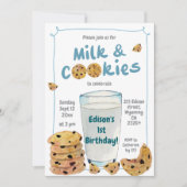 Blauwe melk en koekjes 1e verjaardag jongen kaart (Voorkant)