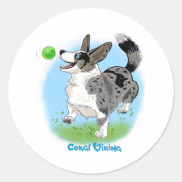 Blauwe merle Corgi met bal Ronde Sticker