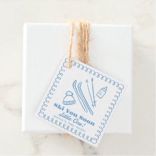 Blauwe met de hand getekende ski je gauw jongen ba bedankjes labels