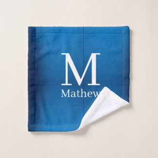 blauwe metalen abstract glanzende monogram naam ma washandje