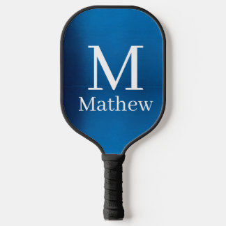 blauwe metalen abstracte glanzende monogram naam m pickleball paddle