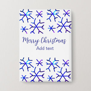 Blauwe metallic glanzende sneeuwvlokken kerstpatro button