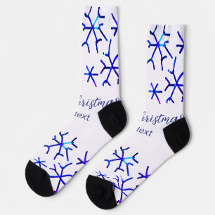 Blauwe metallic glanzende sneeuwvlokken kerstpatro sokken