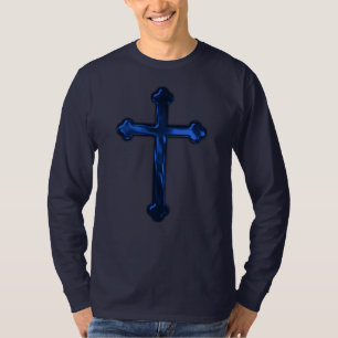 Blauwe Metallic Look Cross Voor- en Achterkant T-shirt