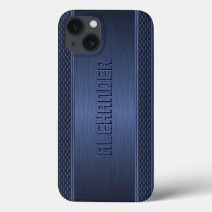 Blauwe metallische geborstelde aluminium geometris iPhone 13 hoesje