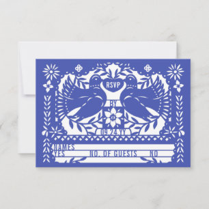 Blauwe Mexicaanse Fantail Duiven Papel Picado RSVP Kaartje