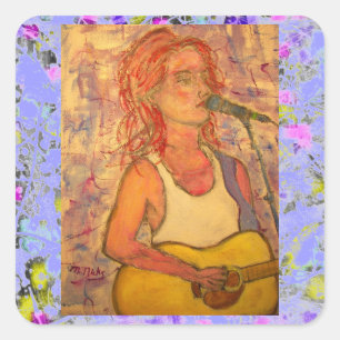 blauwe microfoon songstress druppel vierkante sticker