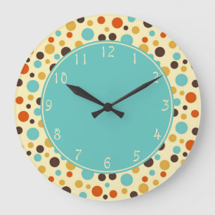 Blauwe midden stippen Retro Blauw Geel Rood Grote Klok