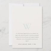 Blauwe minimale monogram foto geboorteaankondiging bedankkaart (Achterkant)