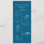 Blauwe minimalistische kalligrafie tijdlijn bruilo programma (Voorkant)