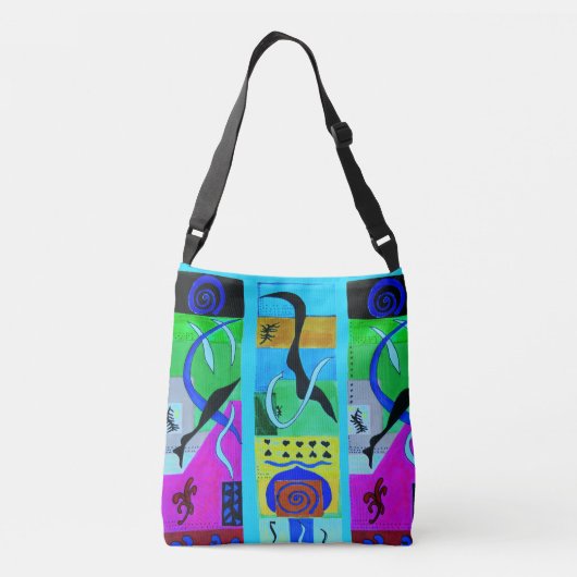 Blauwe Mode Abstracte inspuiting van Matisse Crossbody Tas (Achterkant)