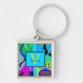 Blauwe Mode Abstracte inspuiting van Matisse Sleutelhanger (Voorkant)