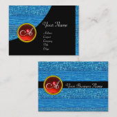 BLAUWE MODE BEADT MONOGRAM, zwarte rode ruby Visitekaartje (Voorkant / Achterkant)