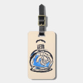 Blauwe mode illustratie parfumefles bagagelabel (Voorkant verticaal)