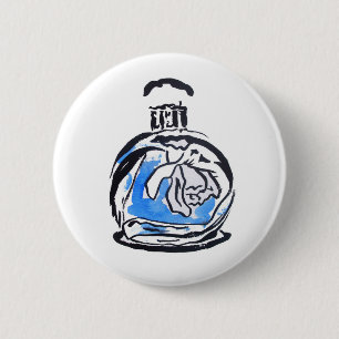 Blauwe mode illustratie parfumefles ronde button 5,7 cm