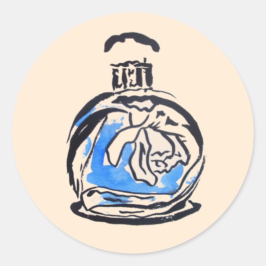 Blauwe mode illustratie parfumefles ronde sticker (Voorkant)