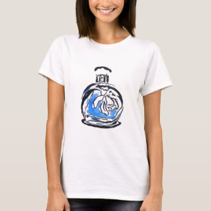 Blauwe mode illustratie parfumefles t-shirt