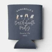 Blauwe, moderne cocktailscript bachelorette kan blikjeskoeler (Achterkant)