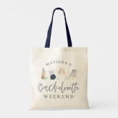 Blauwe, moderne drinken, vrijgezellenweekend tote bag (Achterkant)