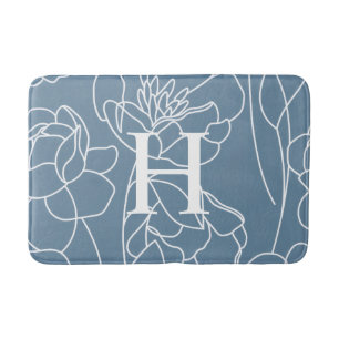 Blauwe Moderne Elegante Wilde Bloem Monogram Badmat